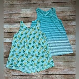 Pineapple Print & Aqua Stripe Tank Tops - Two Pack